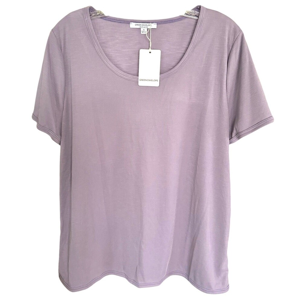 Green Envelope Women's Ribbed Modal Blouse Top Short Sleeve Size XL Purple